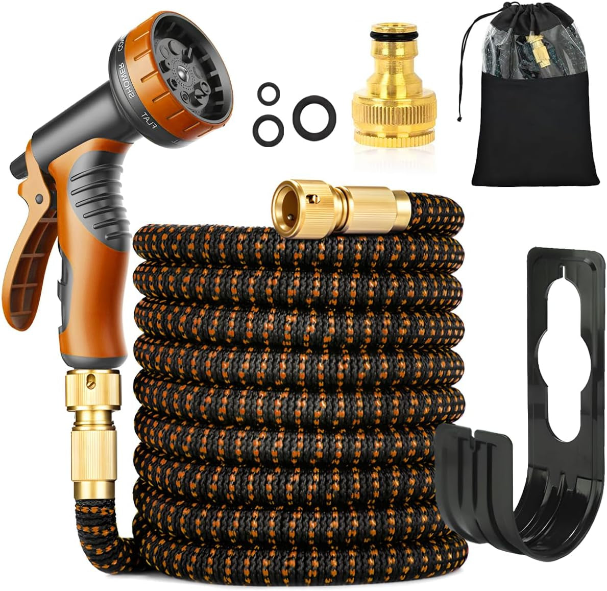 30 m/100 stop zelená flexibilní zahradní hadice s rozprašovací tryskou a 3/4" a 1/2" mosaznými konektory 10 funkcí 3násobně prodloužitelná bez zalomení prodlužovací vodní hadice pro zahradní terasové auto