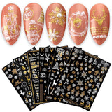 JMEOWIO Nagelsticker Weihnachten 9 Blatt Nail Art Sticker Selbtklebend Nagelaufkleber Schneeflocke Schneemann Festival Weißes Zlatá dekorace Nageldesign Zubehör