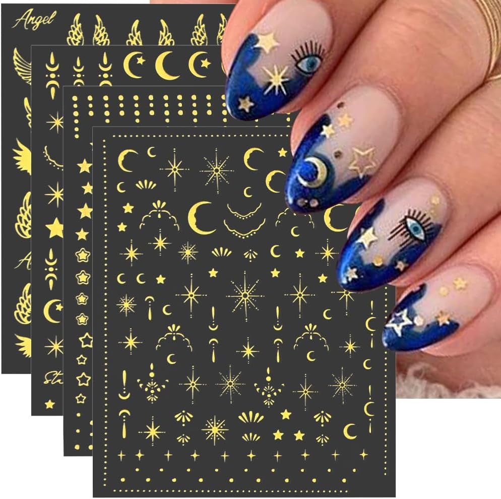 8 listů zlata Moon and Stars Nálepky na nehty Angel Wings Tan Gold Nálepky na nehty Hvězdy Fólie na nehty Samolepicí nálepky na nehty Příslušenství k nehtovému designu Nálepky na nehty