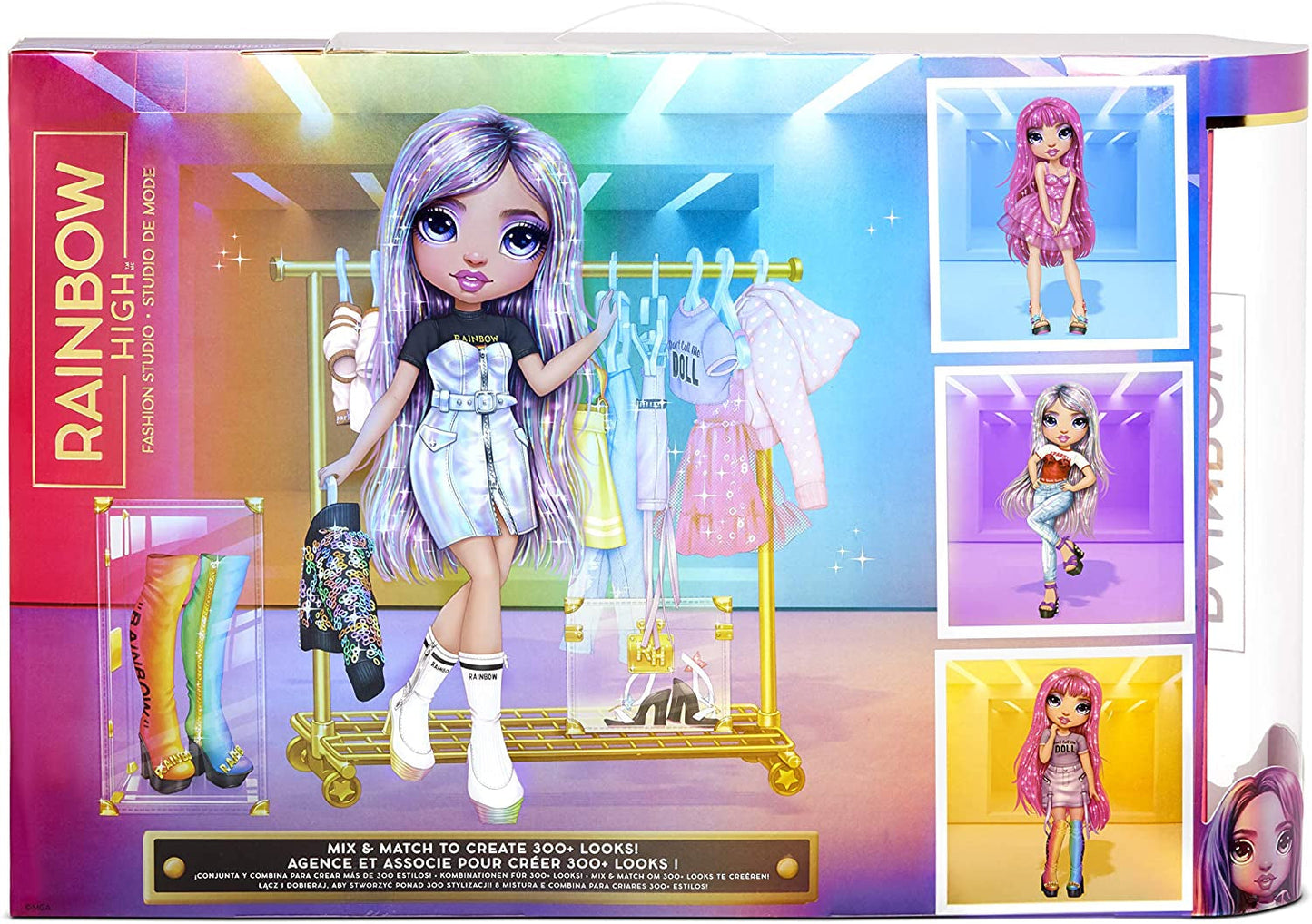 Rainbow High 571049 Fashion Studio - Exkluzivní panenka s oblečením, doplňky a 2 lesklými parukami - Vytvořte více než 300 outfitů!