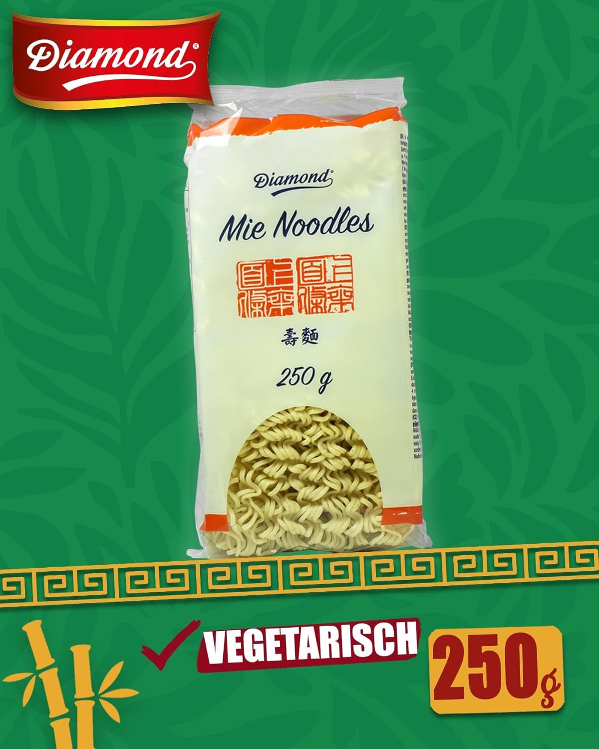 DIAMOND Mie Noodles, pšeničné nudle bez vajec, rychlá a snadná příprava, vegetariánské - 8 x 250 g