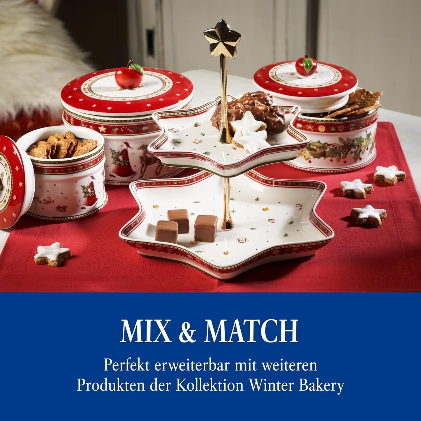 Villeroy & Boch - Malý úložný box Winter Bakery Delight, keramický box na vánoční cukroví, vánoční box, box na cukroví, box na cukroví, keramický box s víkem, úložiště sladkostí, prémiové porcelánové boxy na skladování potravin Naty Shop