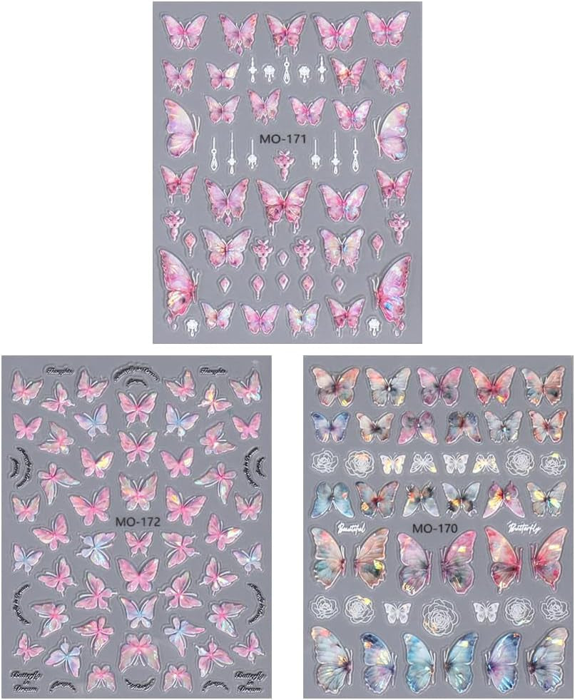 5D embosované samolepky na nehty samolepicí motýlky samolepky na zdobení nehtů samolepky na nehty polární záře motýlí samolepky na nehty design motýlí samolepky na nehty samolepky na nehty