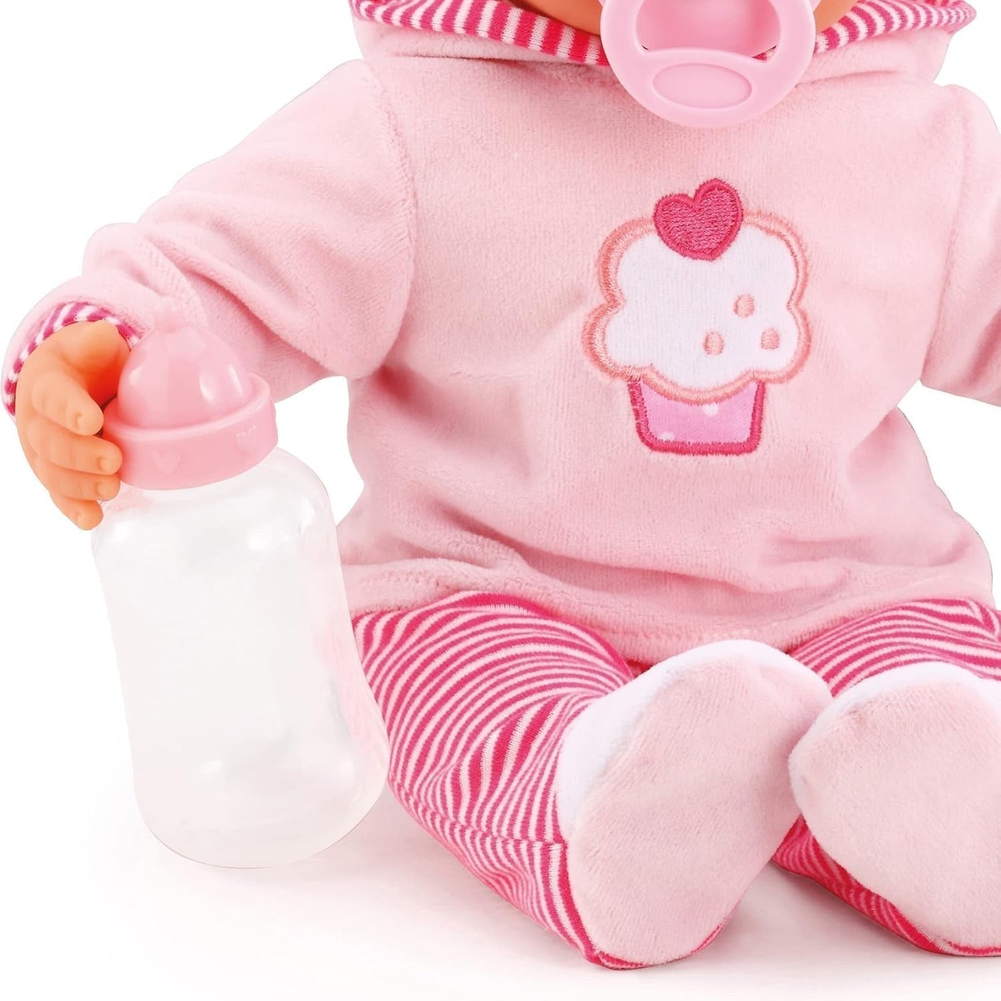 Panenka First Words s ospalýma očima, mluví 24 dětskými zvuky, s panenkou a lahvičkou, 38 cm, růžové/pruhy Naty Shop Dolls