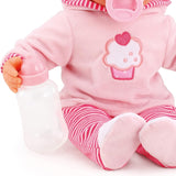 Panenka First Words s ospalýma očima, mluví 24 dětskými zvuky, s panenkou a lahvičkou, 38 cm, růžové/pruhy Naty Shop Dolls