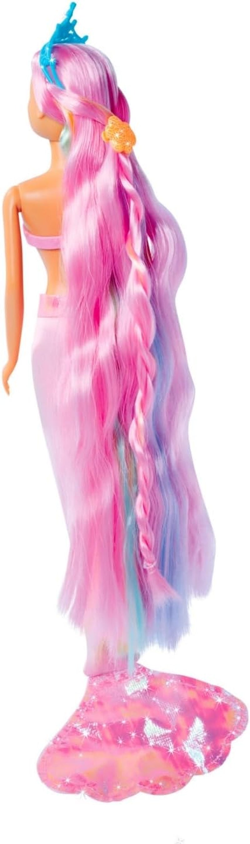 Simba 105733610 - Steffi Love Rainbow Mermaid, módní panenka duhová mořská panna s barevnými vlasy, sponkami do vlasů, hřebínkem a odnímatelnou ploutví, hrací panenka 29 cm, od 3 let
