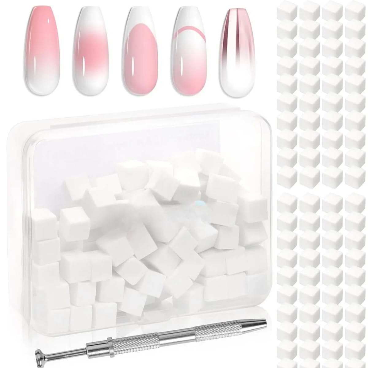 125 Nail Art Schwämme Und 4 Krallen Houba na nehty Metallgreifer Für Ombre Und Gradient Nageldesign, Nagelkunst-Schwamm Pinsel, Maniküre Zubehör Für Nägel, Nail Art Schwämme Für Babyboomer Effekte DIY