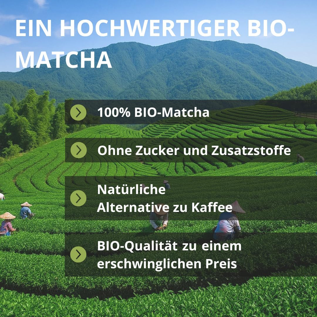 | Matcha organický prášek 100 g | Zelený čaj Matcha Powder Slavnostní stupeň | 100% přírodní a prémiová kvalita | Detoxikační čaj | Kompatibilní se sadou Matcha, stopkou, miskou a sklenicí.
