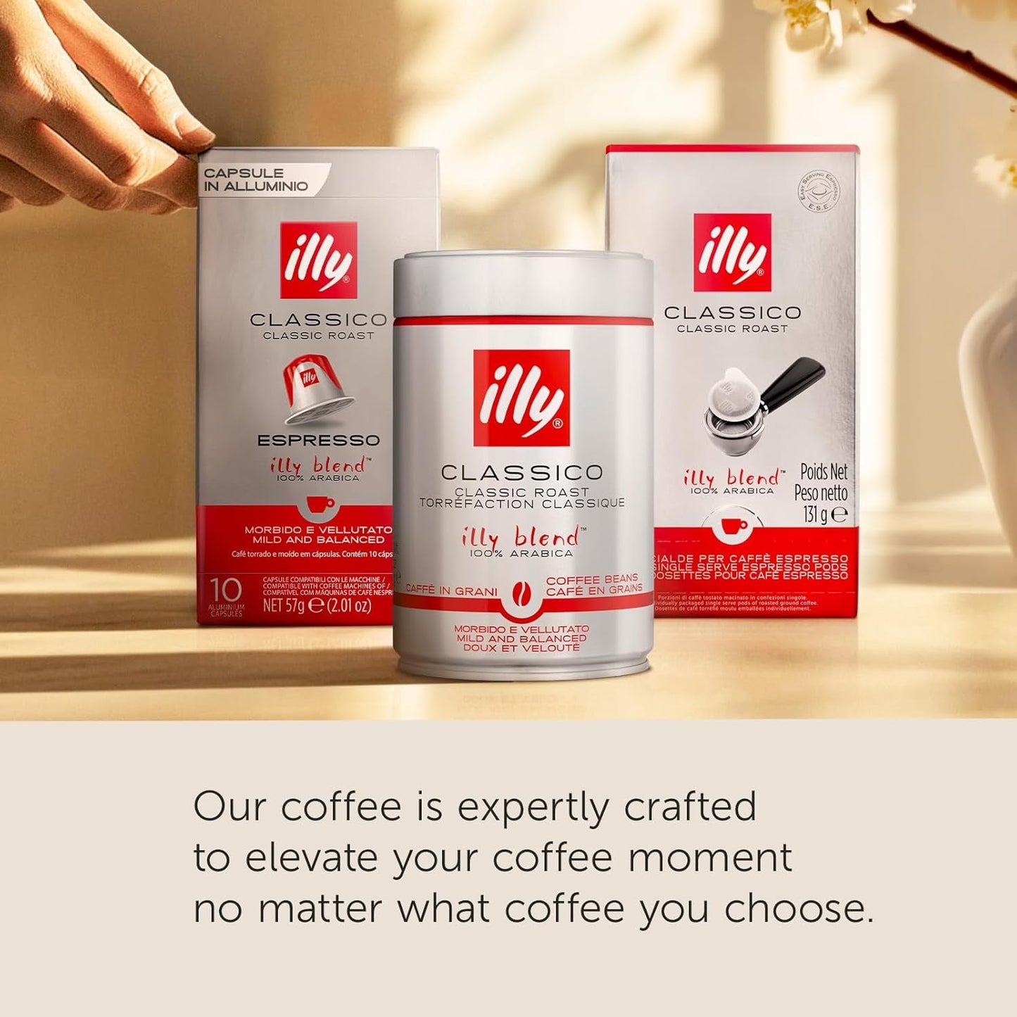 illy, Kaffee E.S.E. Podložky Einzeldosis CLASSICO, 100% Arabica s poznámkou von Orangenblüten und Jasmin, Sanfter Gesmack und Süßer Nachgeschmack, 1 Packung mit 18 compostierbaren kapselsn