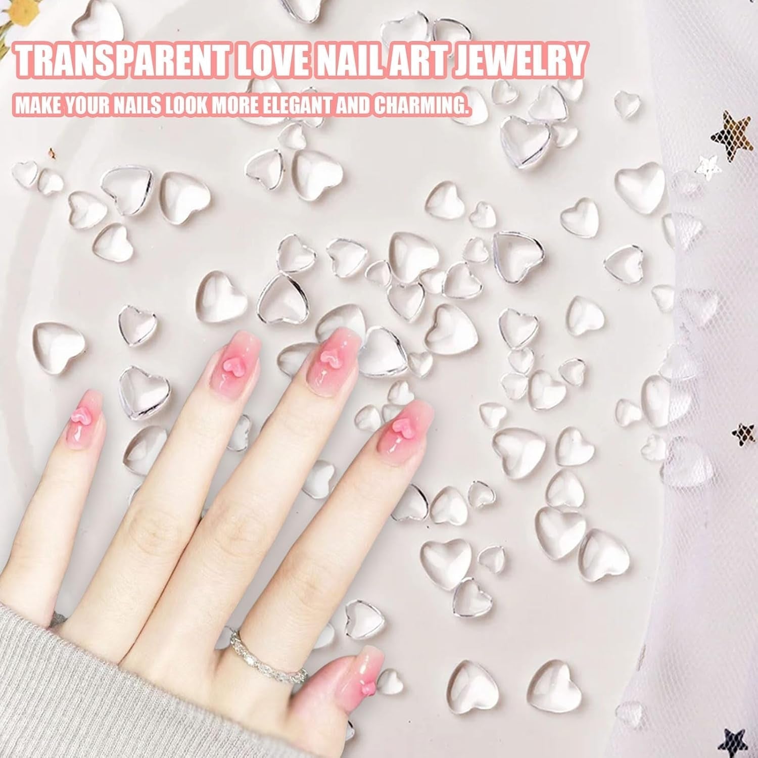 3D přívěšky na zdobení nehtů srdce, 320 Stück Niedliche Klar Acryl Herz Přívěsky na nehty, Flatback Heart Nagel Strasssteine ​​​​4Mm 6Mm 8Mm Harz Nagelkunst Dekorationen for Frauen Mädchen DIY Maniküre Zubehör (4Mm)6Mm 8