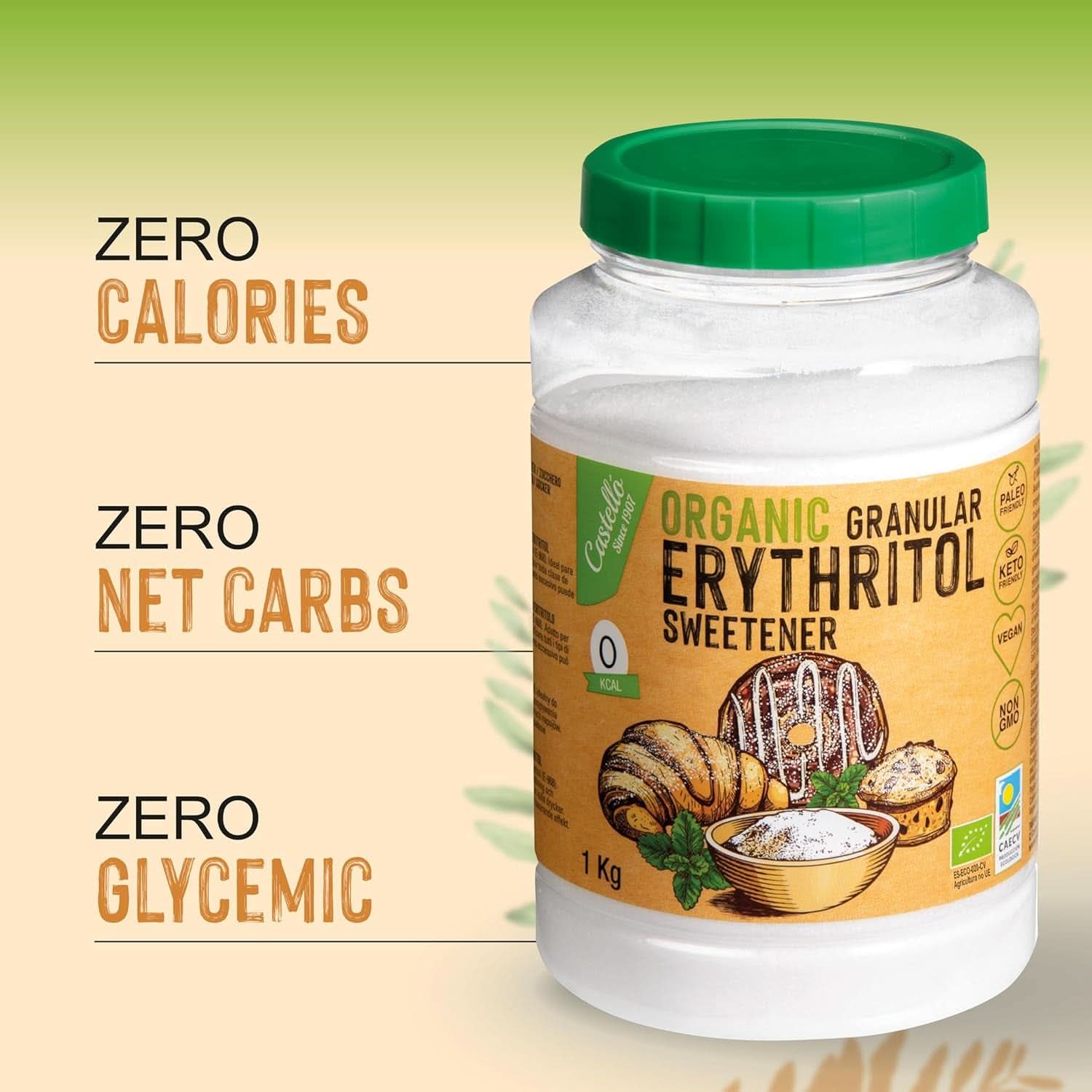 Přírodní organický erythritol, 10G = 7G cukru, 1 kg sladidel Naty Shop