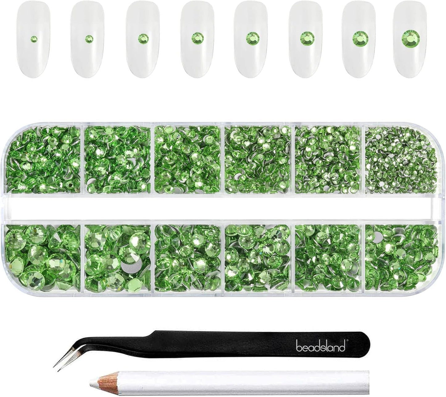 Beadsland 2500 ks Glas Nailart Strasssteine ​​​​Kristall Flatback Edelsteine ​​Runde, ​​Für Handwerk Gemischt 8 Größen SS4 ~ SS30 Mit Picking Pinzette Und Stift (Kristall Weiss)