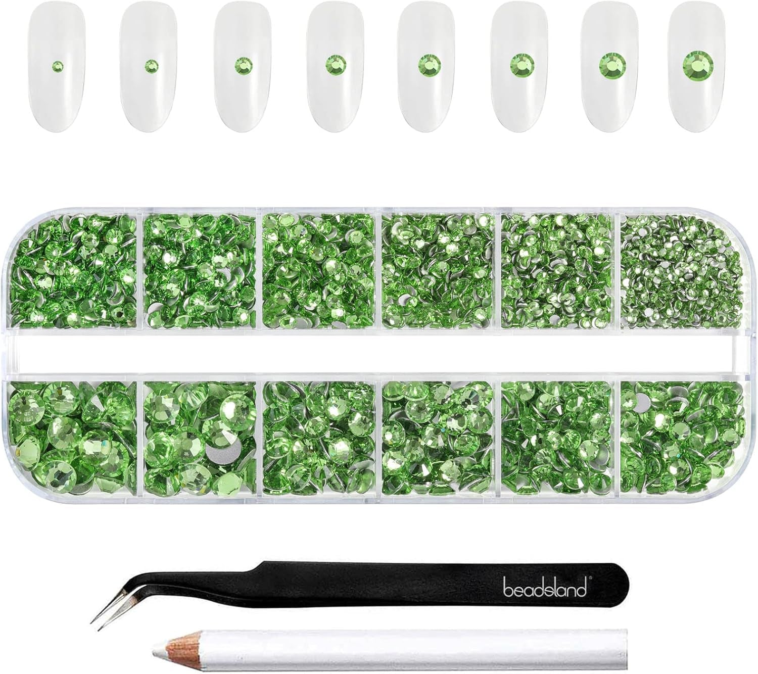 Beadsland 2500 ks Glas Nailart Strasssteine ​​​​Kristall Flatback Edelsteine ​​Runde, ​​Für Handwerk Gemischt 8 Größen SS4 ~ SS30 Mit Picking Pinzette Und Stift (Kristall Weiss)