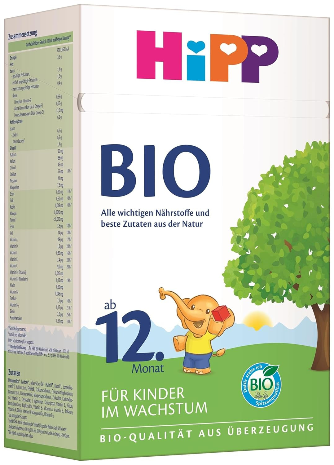 HiPP organické růstové mléko (4 x 600 g) po 12 měsících s vápníkem, železem, vitamínem C a D pro rostoucí batolata, nejlepší bio kvalita
