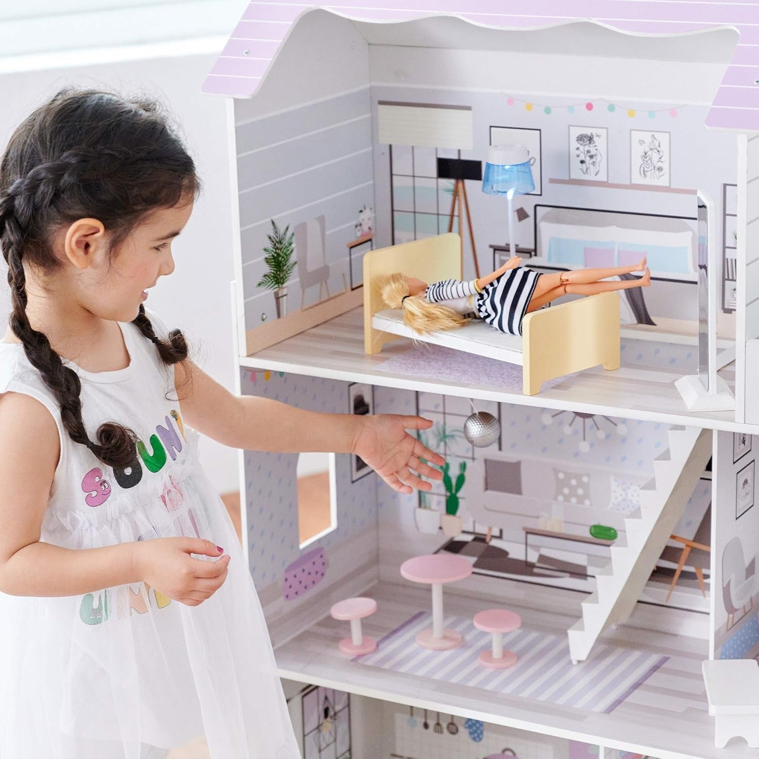 Obří domeček pro panenky Teamson Kids Olivias Little World se 16 doplňky pro panenky, dřevěný domeček pro panenky s nábytkem, 3patrový, dětský domeček pro panenky pro panenky 12 palců/30 cm, věk 3 roky+ Domky pro panenky Naty Shop