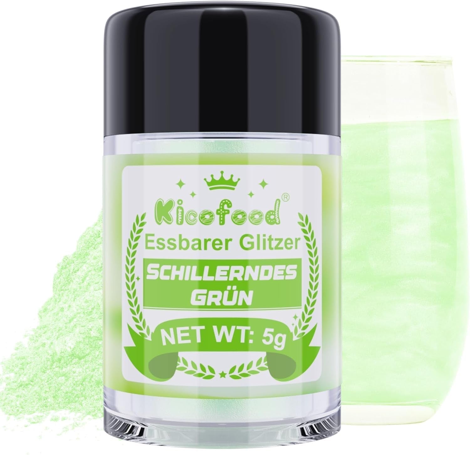 Kicofood, jedlé třpytky, 5 gramů, různé barvy Glitter Naty Shop Iridescent green
