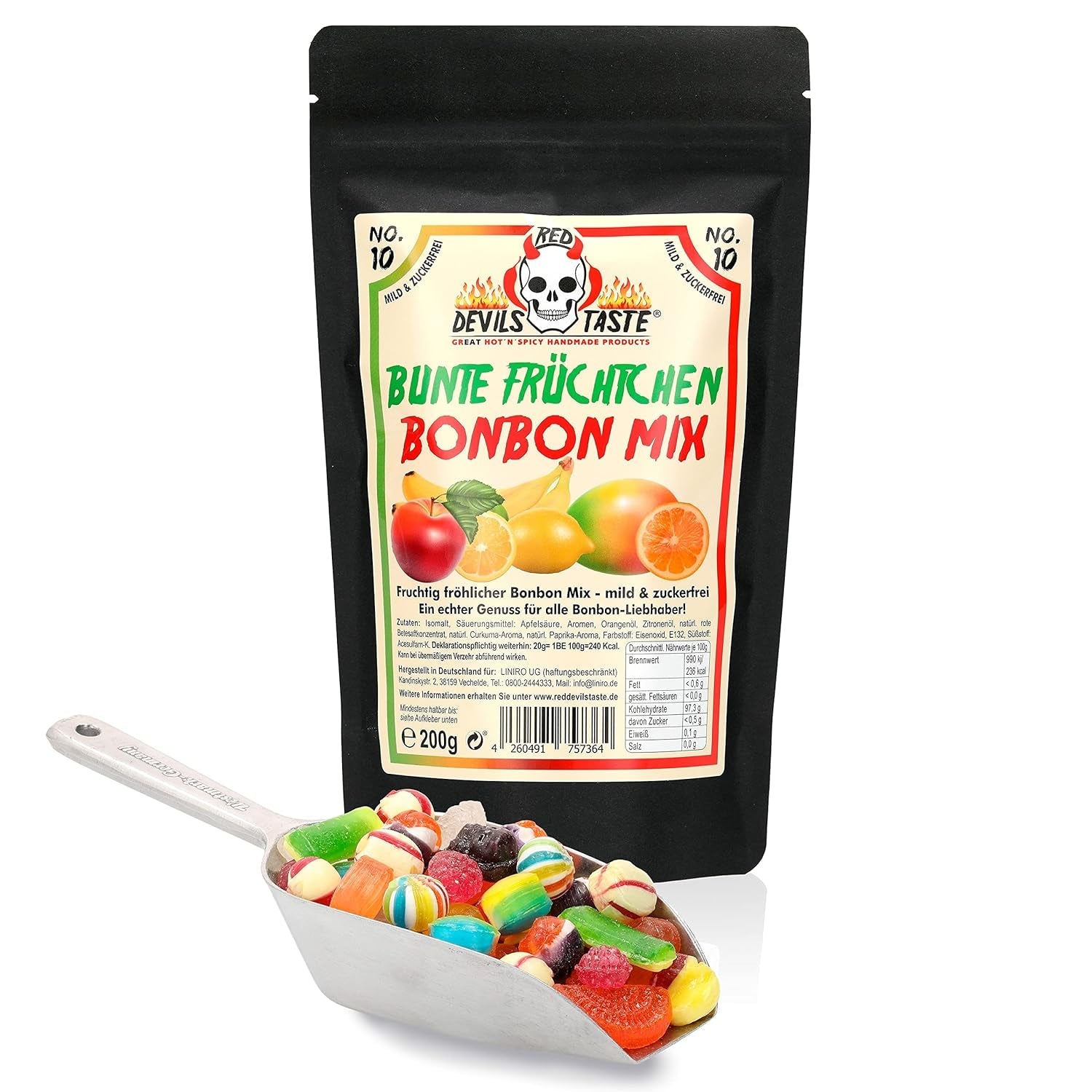 Směs bonbónů "Colored Fruits" - bez cukru - 200g - v sáčku na zip - RED DEVILS TASTE