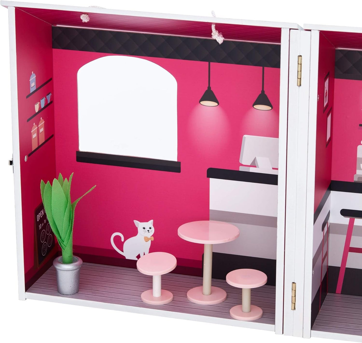 Teamson Kids - Domeček pro panenky Dreamland City Café 30 cm - růžová/bílá/černá