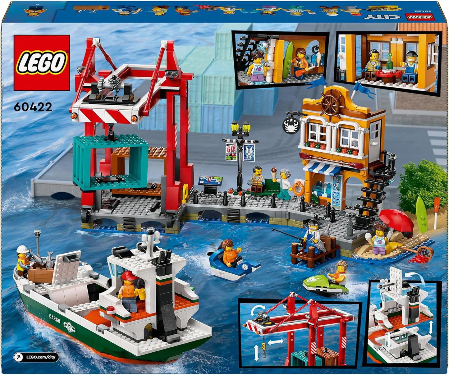 LEGO City přístav s nákladní lodí, stavebnice pro chlapce a dívky od 8 let, tip na dárek pro děti, kontejnerový jeřáb, loď na hraní a 8 minifigurek 60422 Stavebnice Besuche den LEGO-Store