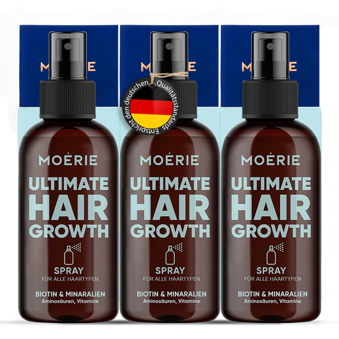 MOÉRIE Ultimate Mineral Hair Growth Spray pro delší, hustší a plnější vlasy - s biotinem a kofeinem - Veganské vlasové produkty, Bez parabenů, všechny typy vlasů, zamezuje vypadávání vlasů - 2 měsíční nabídka Péče o vlasy Sada tří Naty Shop