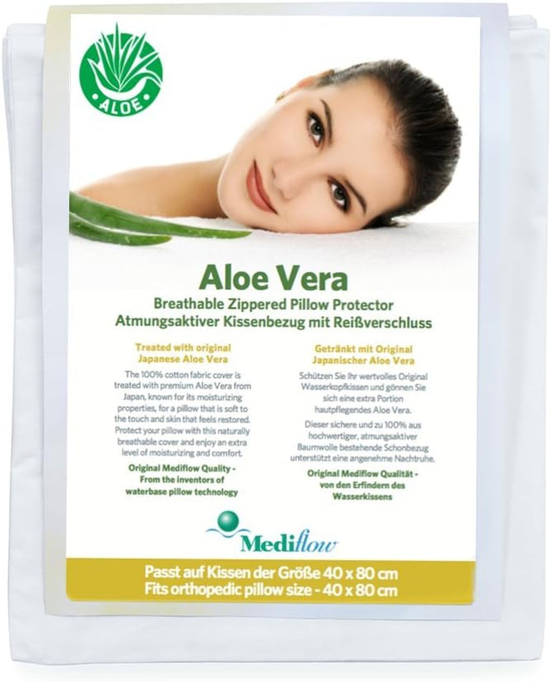Mediflow 5223 Aloe Vera Action Water Polštář, Ortopedický polštář na podporu krční páteře, 40X80cm, Bílý, 1 kus (1 balení) Standardní polštáře Naty Shop