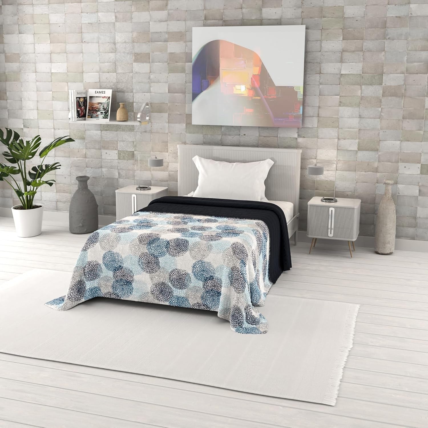 Letní přikrývka s fantasy potiskem, polyesterová výplň, Petals, 260X270Cm Přikrývky a přikrývky Naty Shop Soffioni Blu 170X270Cm
