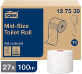 Tork 127530 Advanced Quality Midi Soft toaletní papír pro Tork T6 Zásobník na toaletní papír se dvěma rolemi / 2vrstvý měkký toaletní papír odolný proti roztržení 27 balení (27 X 100 metrů)