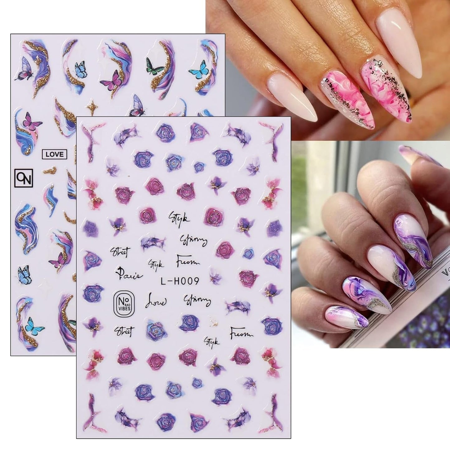 JMEOWIO Nálepka na nehty Marmor Französische Spitze 10 Blatt Nálepka na nehty Selbtklebend Nagelaufkleber Bunt Dekoration Nageldesign Zubehör