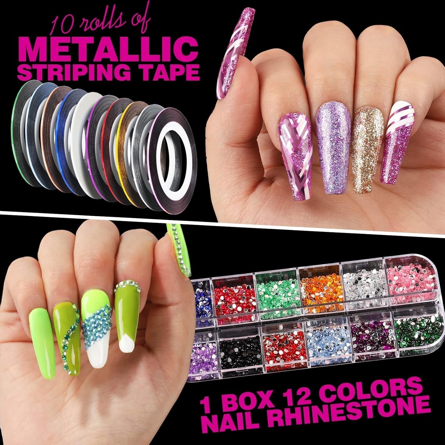 FANDAMEI 54 Blätter Wassertransfer Sada nálepek na nehty a zdobení nehtů, tečkovaná pera, Blattgold Für Nagelkunst, Streifenband, Strasssteine, Werkzeug Und Dekorationen Set Für Nagelkunst Maniküre Set
