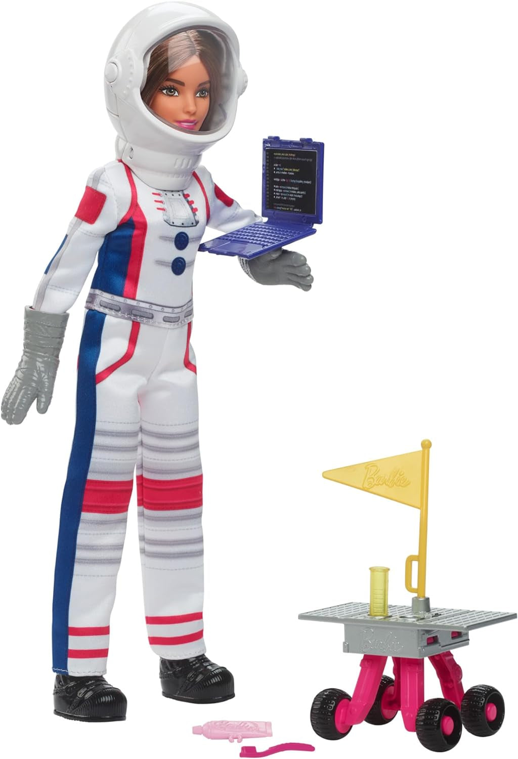 Panenka Barbie 65th Anniversary and 10 Accessories, Brunette Panenka Set Astronaut, Wheel Rover, Vesmírná helma s přizpůsobitelným hledím a další, HRG45 Naty Shop Dolls Výchozí název