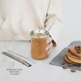 Balibetový čajový set Yerba Mate (hrnek Mate) vyrobený z nerezové oceli s bombillou (brčko) pro maté, Snadno se čistí a velmi odolný set Yerba Mate (DŘEVO)