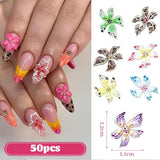 50 Stück 3D Blume Sada kousků na nehty, Bunte Nageldesign Zubehör, Nägel Charms Und Nagel Art Charms, Perfekt Für Nailart, Maniküre Dekoration Und DIY Nageldesign