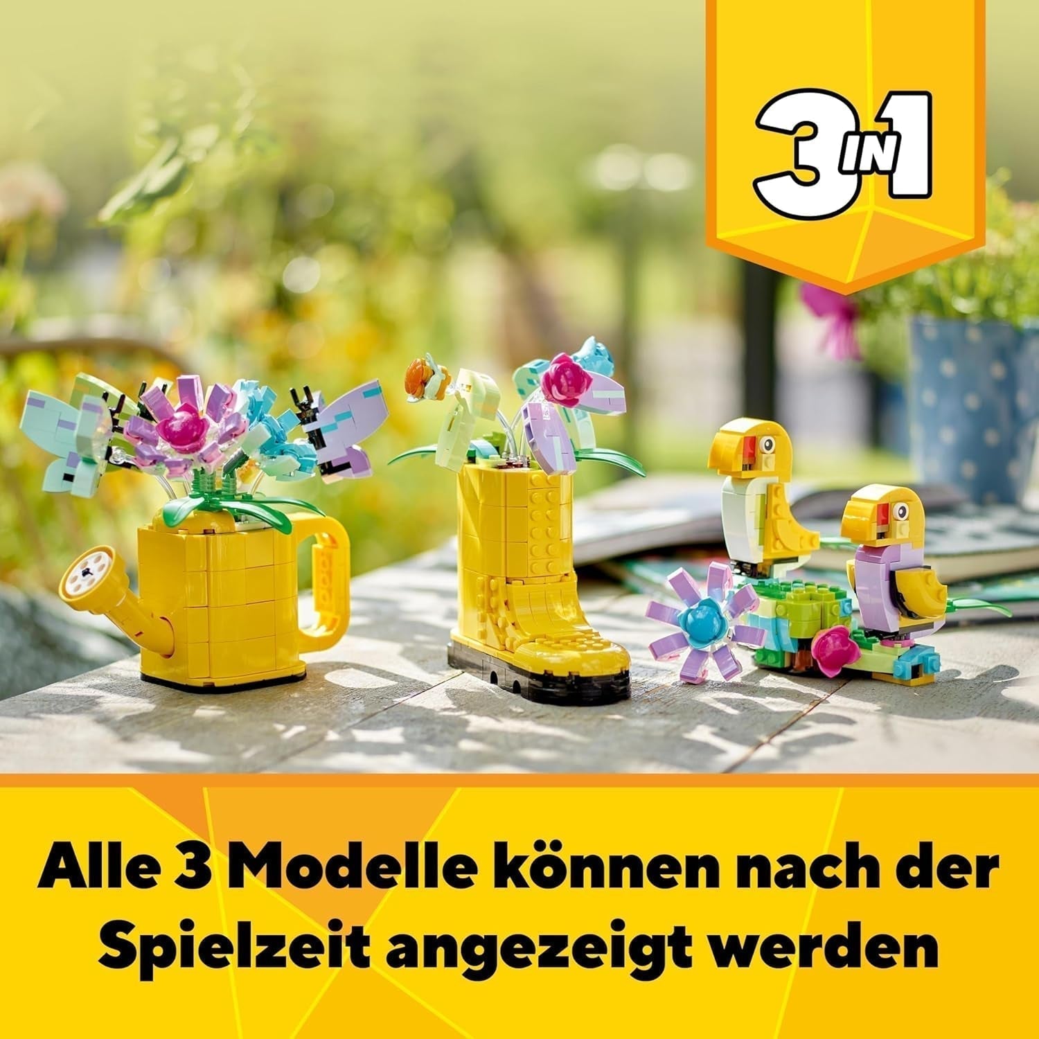 LEGO Creator 3v1 sada kropení květin, dekorace do dětského pokoje, Postavte si zavlažovač s kyticí květin, gumovými holínkami nebo 2 ptáčky, kreativní dárek pro dívky a chlapce 8 let 31149 Stavebnice Besuche den LEGO-Store