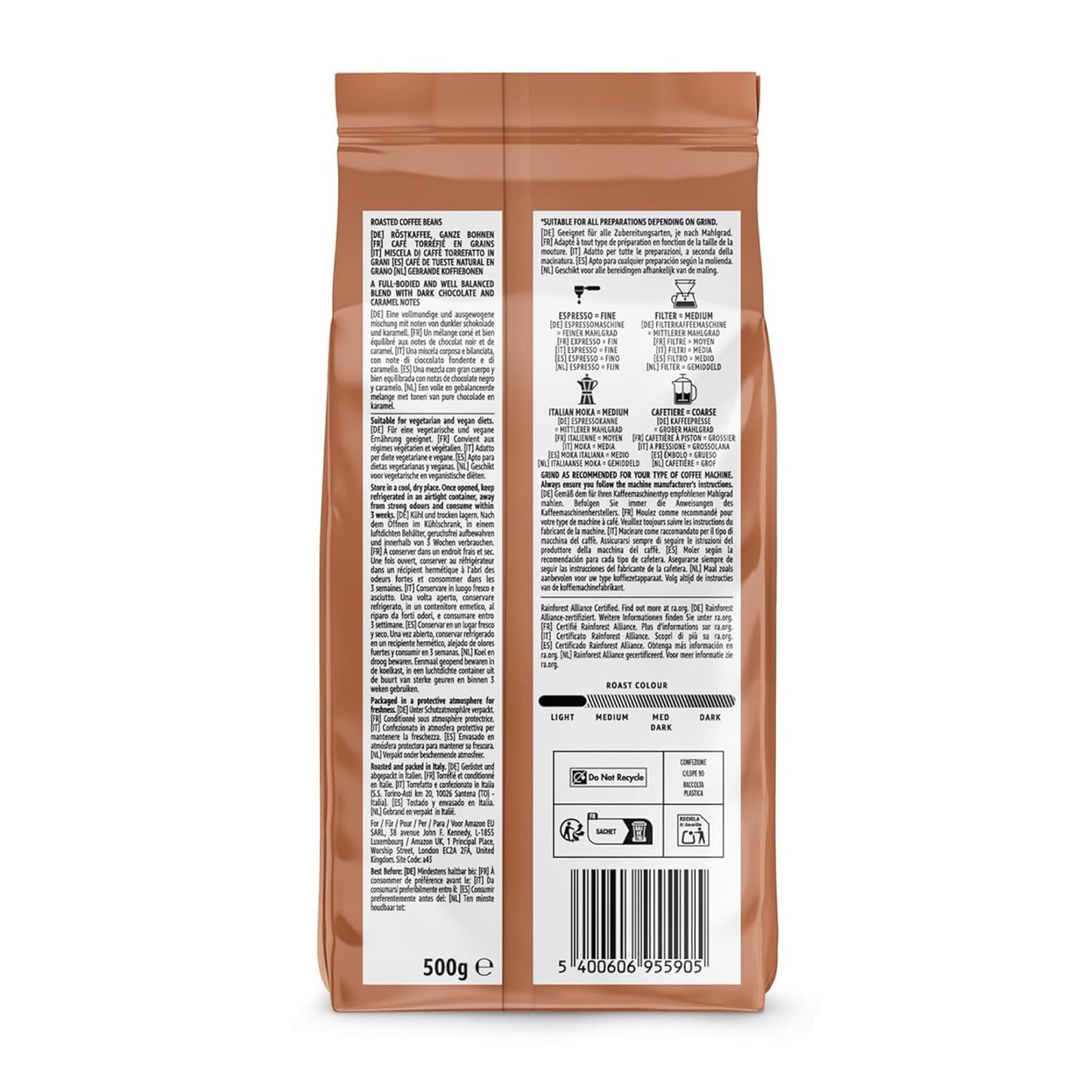 od Amazon Espresso Crema Röstkaffee Ganze Bohnen, 1 kg (2 balení po 500 g), Rainforest Alliance-Zertifizierung