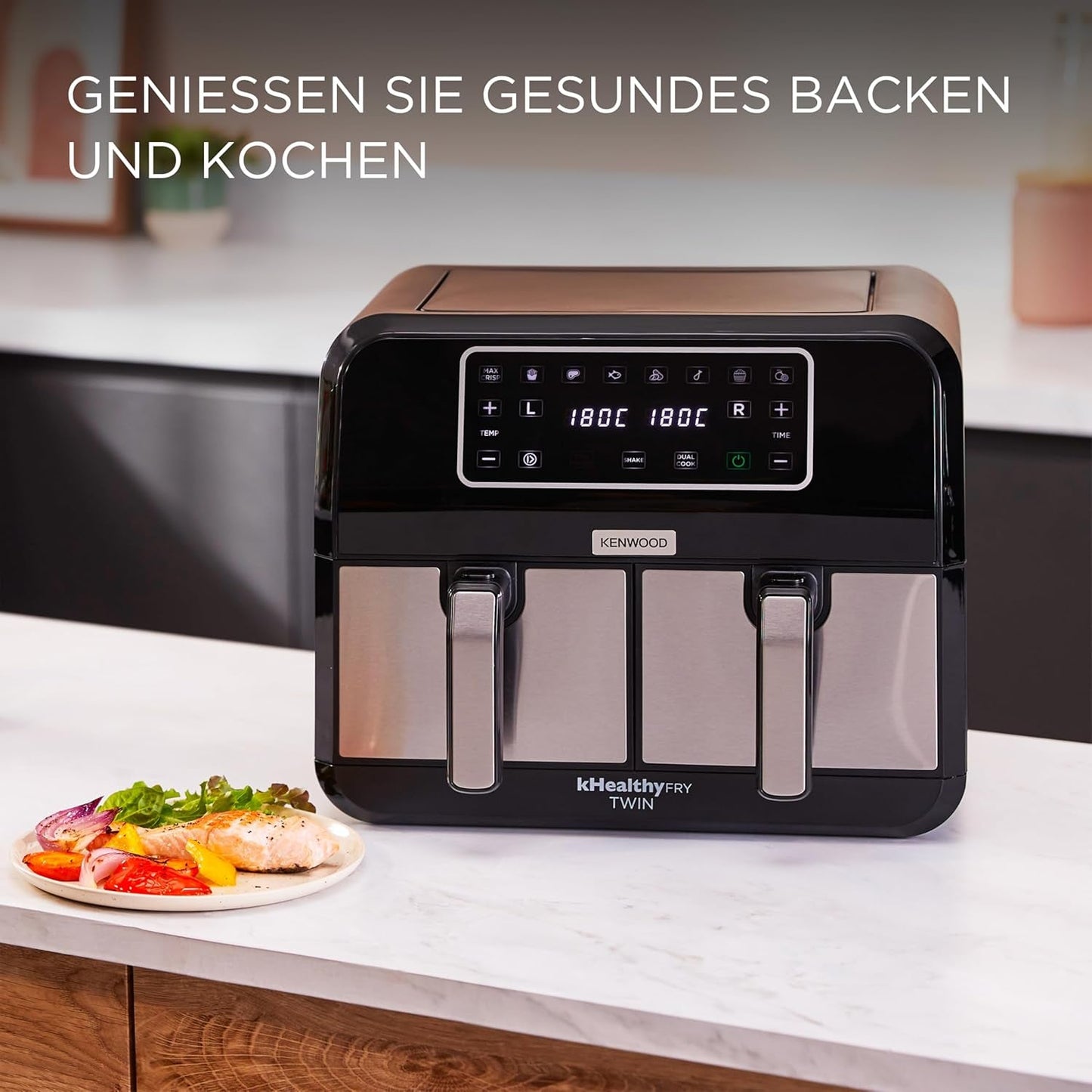 Kenwood Khealthy Twin Airfryer, 8L (2X4L), dvoukomorová, 8 programů, funkce Dual Cook & Sync Finish, dotykový displej Spotřebiče Naty Shop