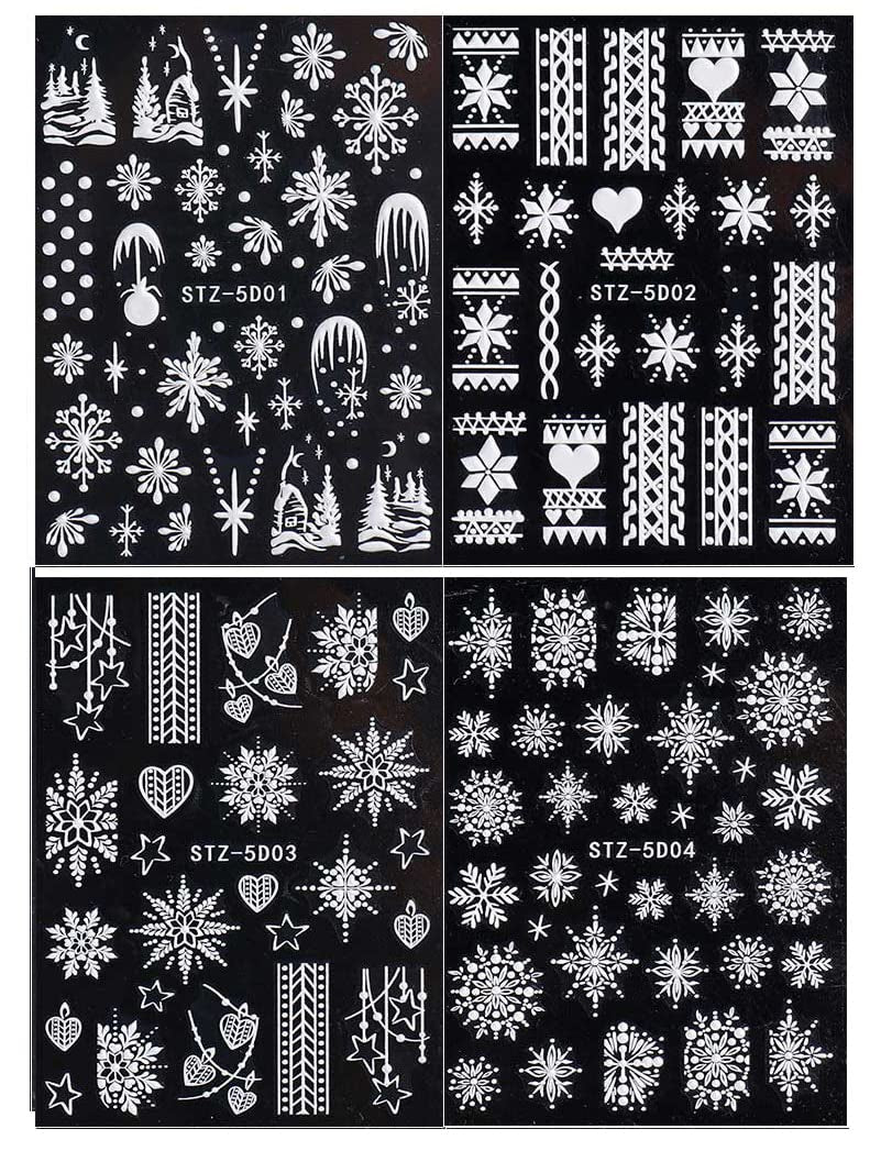 4 Blatt 3D Nálepka na nehty Weihnachten Nagelaufkleber Christmas 5D Stereoskopisch Selbstklebend Schneeflocke Schneemann Nálepka na nehty Dekorace Nageldesign Zubehör