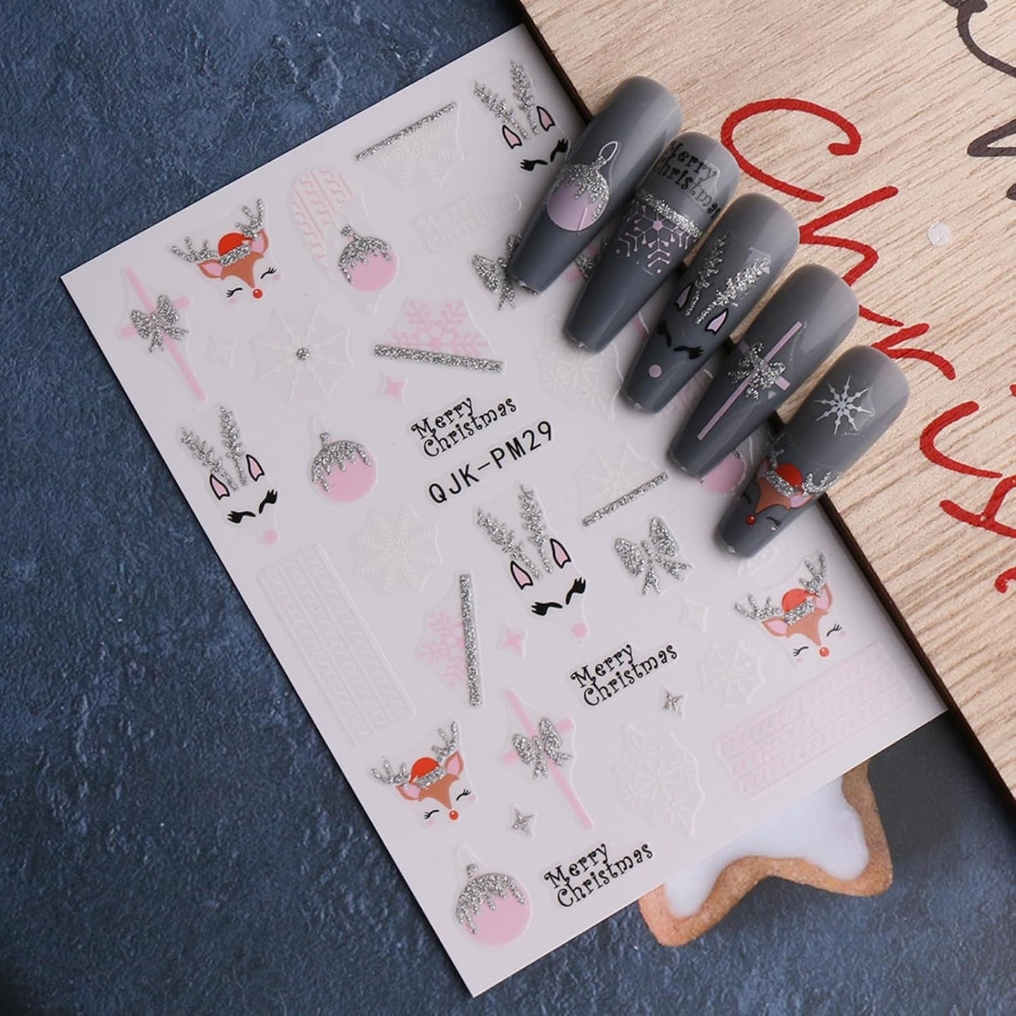 JMEOWIO Nálepka na nehty Glitzer Weihnachten 10 Blatt Nálepka na nehty Selbtklebend Nagelaufkleber Schneeflocken Zimní dekorace Nageldesign Zubehör