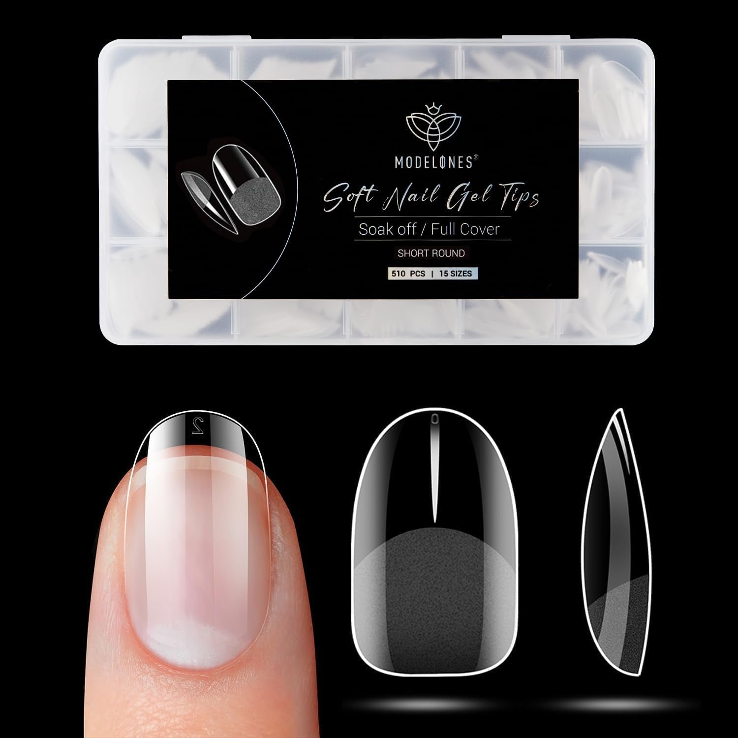 Modelones Nail Tips 510 kusů – sada nehtových špiček s úplným krytem, ​​sada gelových špiček, předleštění špiček na nehty s PMMA pryskyřicí, umělé nehty pro lepení nail art DIY, krátký squoval