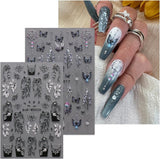 JMEOWIO Nálepka na nehty Schwarz Weiße Blume 6 Blatt Nálepka na nehty Selbtklebend Nagelaufkleber Frühling Letní květinová dekorace Nageldesign Zubehör