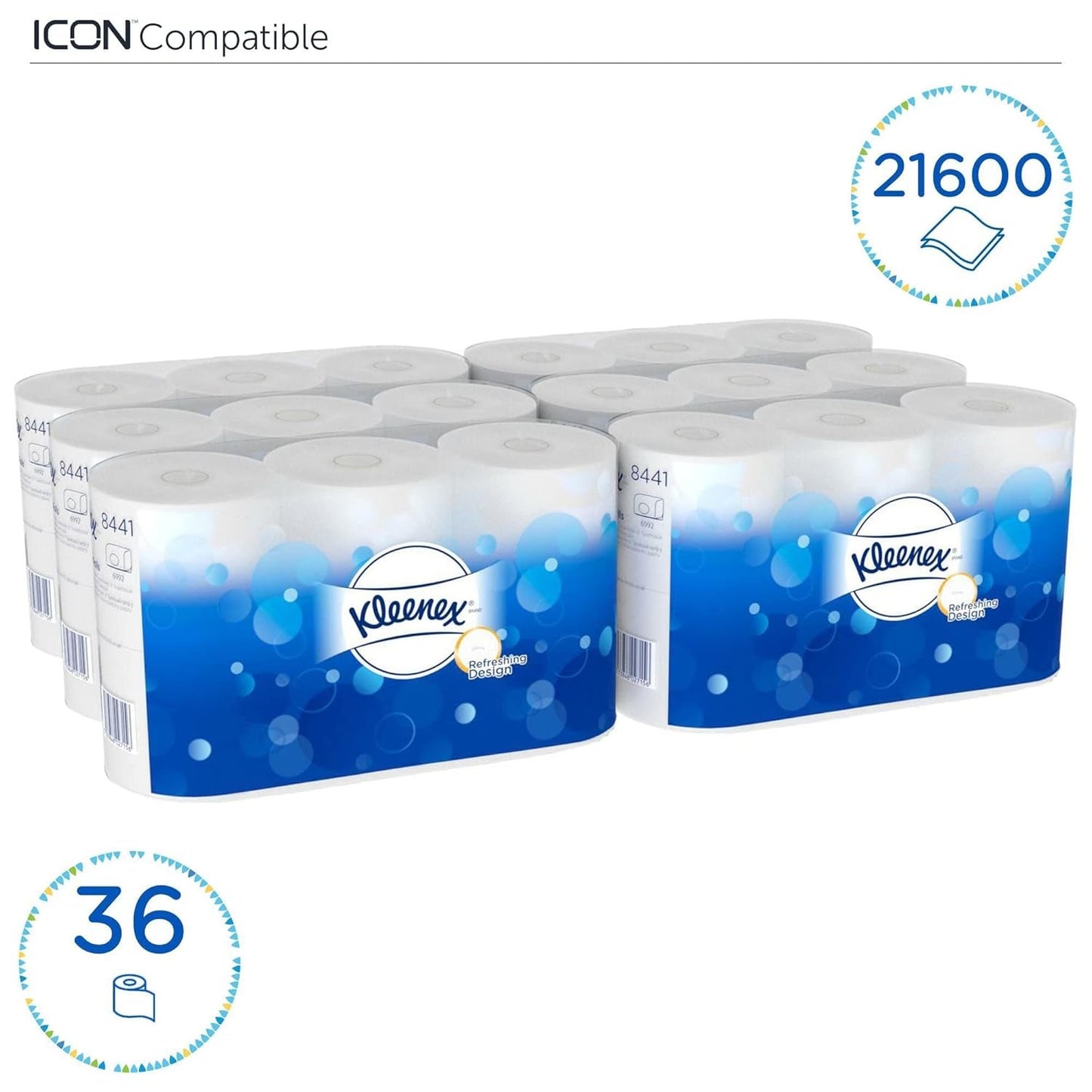 Kleenex Standardní role 8441 toaletní papír – 2vrstvý toaletní papír – 6 balení po 6 rolích x 600 listů, bílá (36 rolí/21 600 listů celkem)