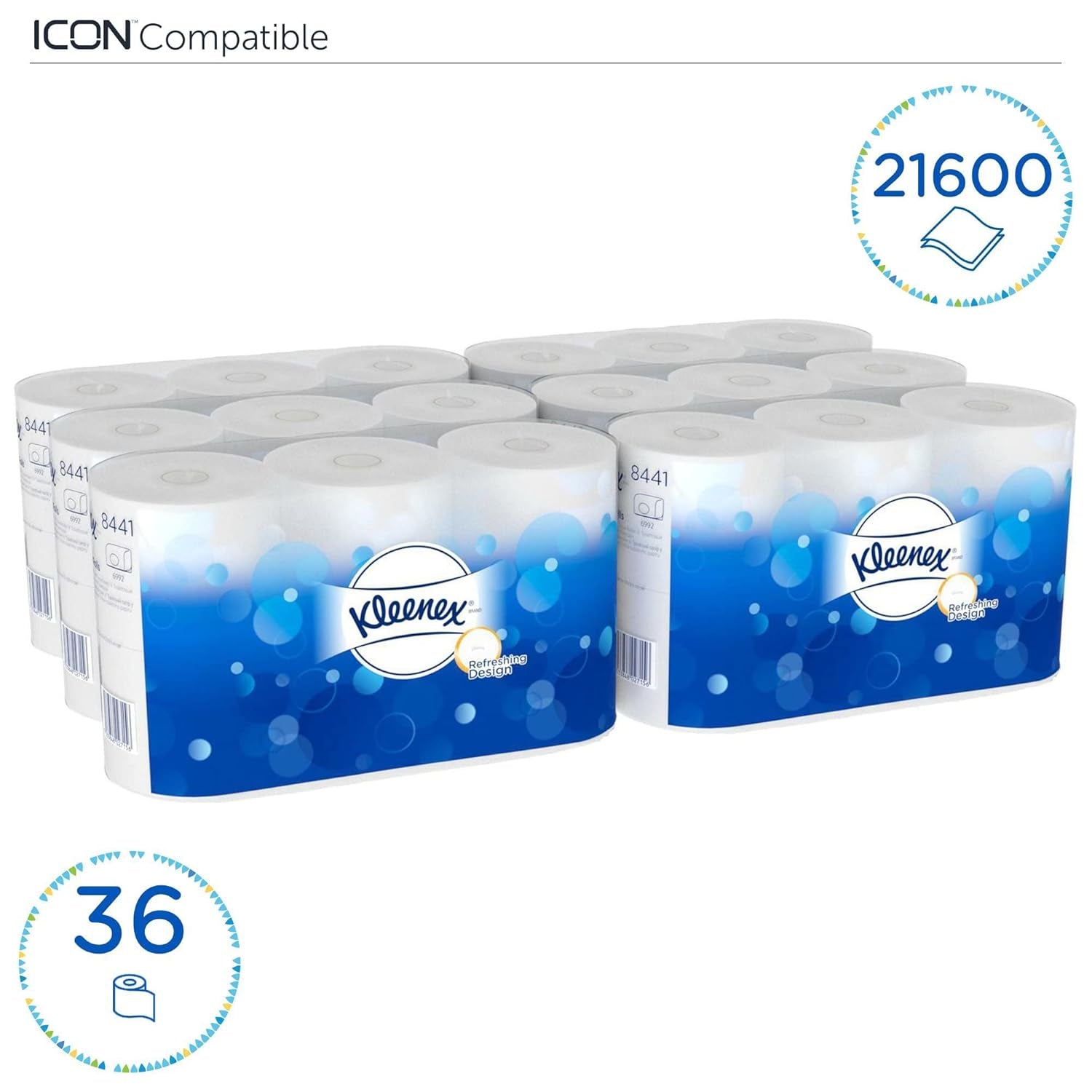Kleenex Standardní role 8441 toaletní papír – 2vrstvý toaletní papír – 6 balení po 6 rolích x 600 listů, bílá (36 rolí/21 600 listů celkem)