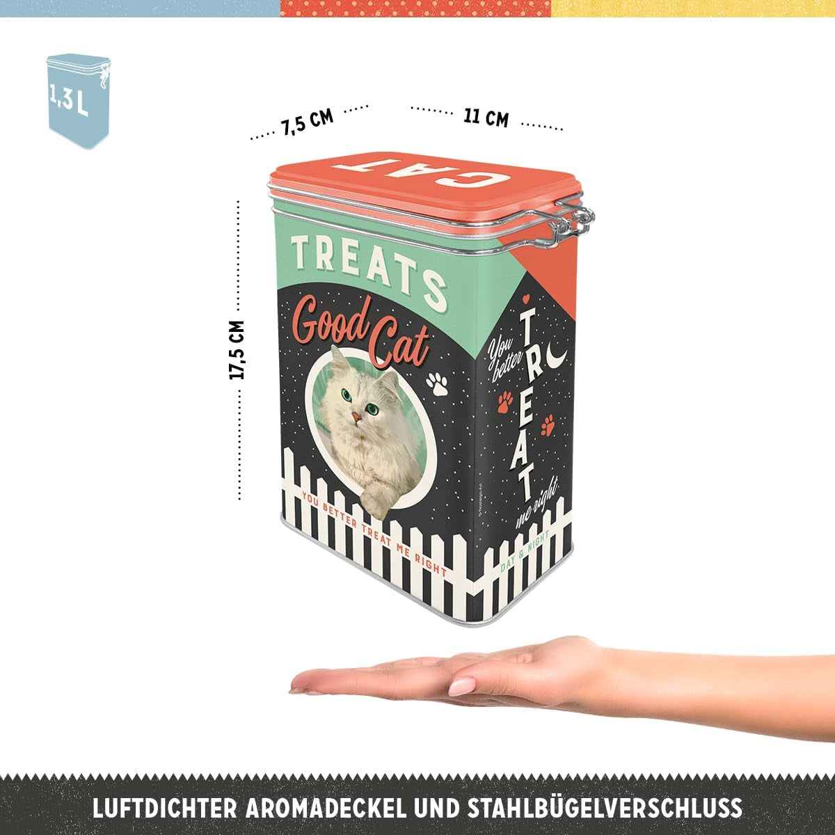 Nostalgic-Art Box s retro příchutí, 1,3 l, Good Cat Treats - tip na dárek pro majitele koček, ve vintage designu, ve vintage designu Krabice na potraviny Naty Shop
