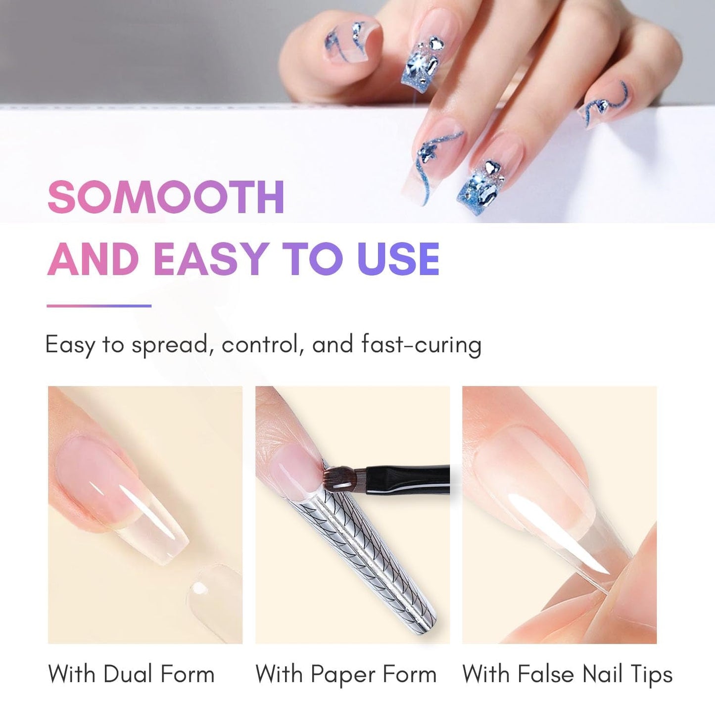 Makartt Poly Gel na prodlužování nehtů - 50 ML Extension Builder Akryl Poly Nägel Aufbaugel Extender Gel Für Gelnägel Für Nagelverlängerung, Nagelstärkung, Nail Art Dekoration (Transparent)