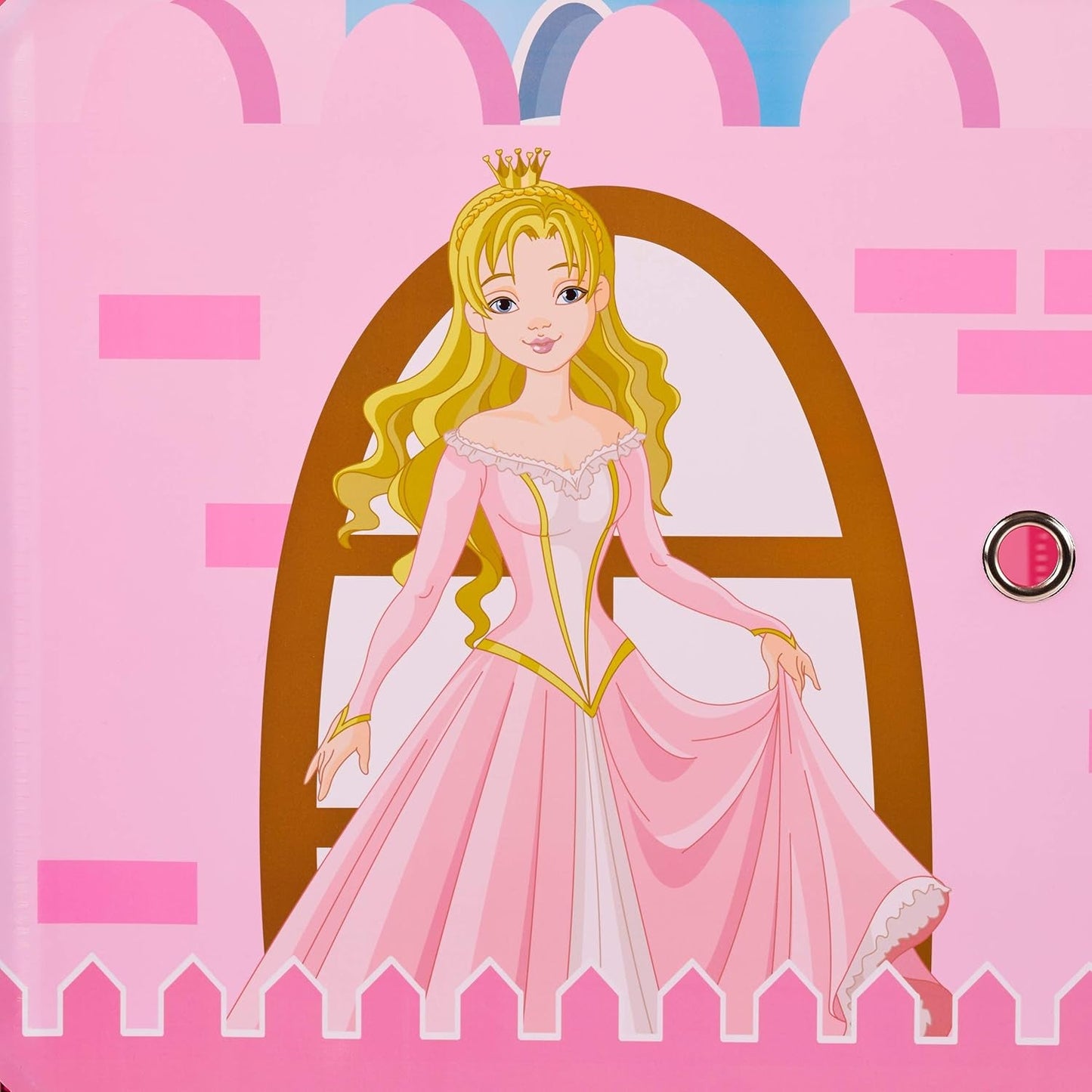 Modulová polička Relaxdays do dětského pokoje, design princess castle, plast, DIY skříňka s dvířky, HL: 128 x 110 x 37 cm, růžová