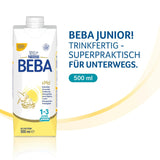 BEBA Junior hotový mléčný nápoj 1-3 roky, s HMO, obsah bílkovin odpovídající věku, bez palmového oleje, bez rybího tuku, krmivo pro batolata, balení 12 ks (12 x 500 ml)