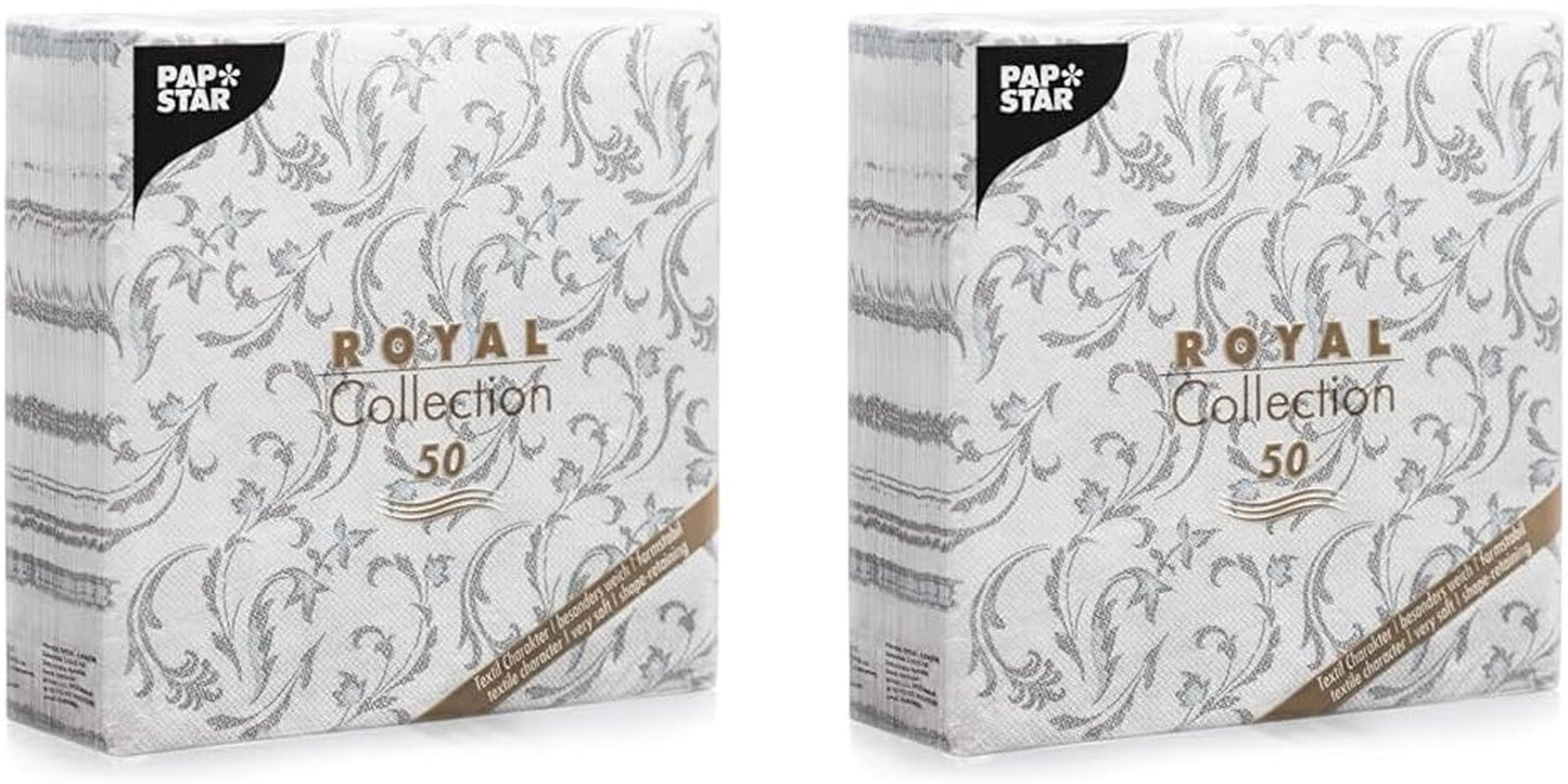 Papstar, 50 ubrousků "ROYAL Collection" 1/4-násobek 40 cm X 40 cm šedá "Damascato", #85005