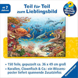 Dětské puzzle Ravensburger 13411 - Mořská stvoření na korálovém útesu - Proč? Proč? Proč? Puzzle 150 dílků XXL + vědomostní plakát, pro děti od 7 let Puzzle Naty Shop