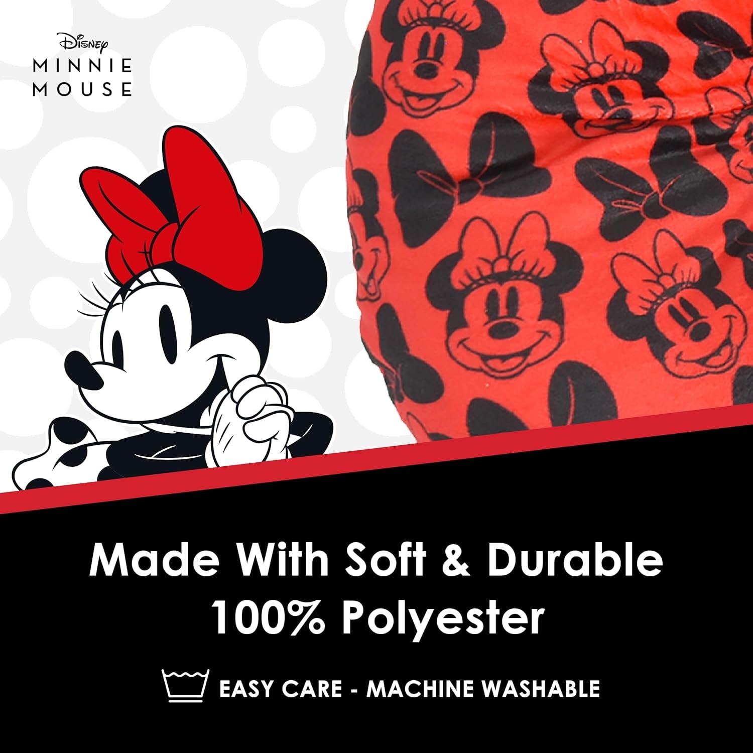 Plný koncept One Disney Minnie Mouse cestovní polštář na krk s 3D ušima a pružinou do letadla, auta a kanceláře, pohodlné a prodyšné, červené / černé cestovní polštáře Naty Shop
