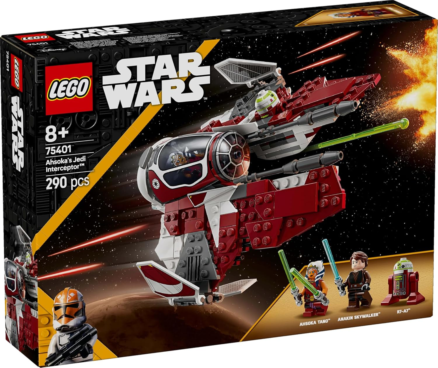 LEGO Star Wars 75401 Ahsoka's Jedi Interceptor, Starfighter pro fanoušky Clone Wars, Minifigurky Ahsoka Tano a Anakin Skywalker se světelnými meči a R7-A7, pro chlapce a dívky od 8 let Stavebnice Beuche den LEGO-Store