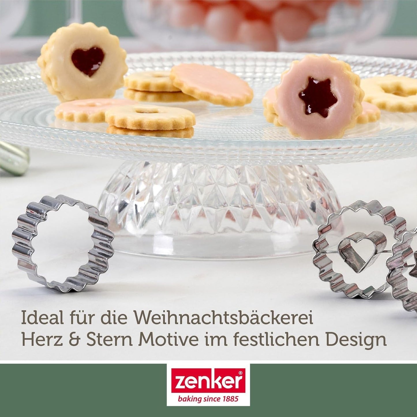 Zenker Ausstecher-Set Linzer Herz und Stern aus Edelstahl – Perfekt für Weihnachtskekse, 3-teilig, inkl. Geschenkverpackung, spülmaschinengeeignet und rustfrei – Obchod s vánočními cukrovinkami